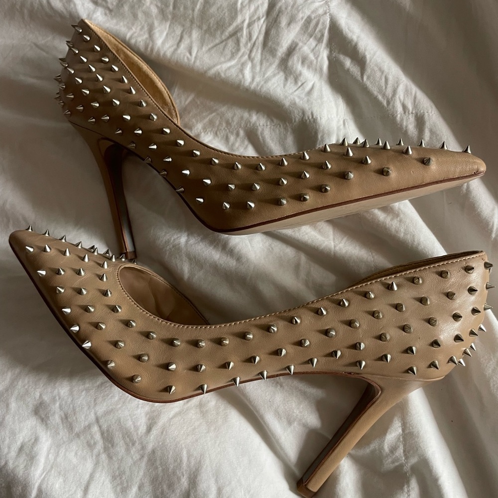 Sam Edelman Hadlee Pointed Toe Studded Heels Nude Sz 10